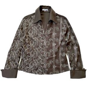 Naracamicie Embroidered Zip-Front Shirt, Dark Brown, Made in Romania, Size IV